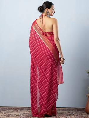 Pink elegant printed georgette saree with blouse piece 4