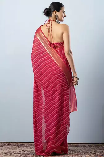 Pink elegant printed georgette saree with blouse piece