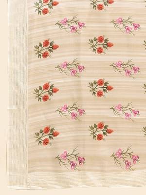 Cream printed silk blend ethnic saree with blouse piece 5