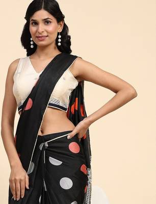 Black printed silk blend ethnic saree with blouse piece 4