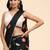 Black printed silk blend ethnic saree with blouse piece