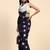 Navy blue printed silk blend ethnic saree with blouse piece