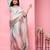 Pink printed blended cotton designer saree with blouse piece