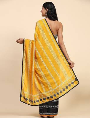 Gold printed silk blend ethnic saree with blouse piece 3
