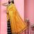 Gold printed silk blend ethnic saree with blouse piece