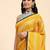 Gold printed silk blend ethnic saree with blouse piece