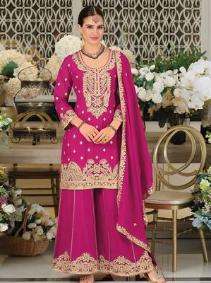 Rani embroidered satin semi-stitched pakistani salwar suit 1