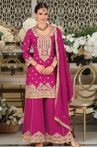 Rani embroidered satin semi-stitched pakistani salwar suit