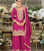 Rani embroidered satin semi-stitched pakistani salwar suit