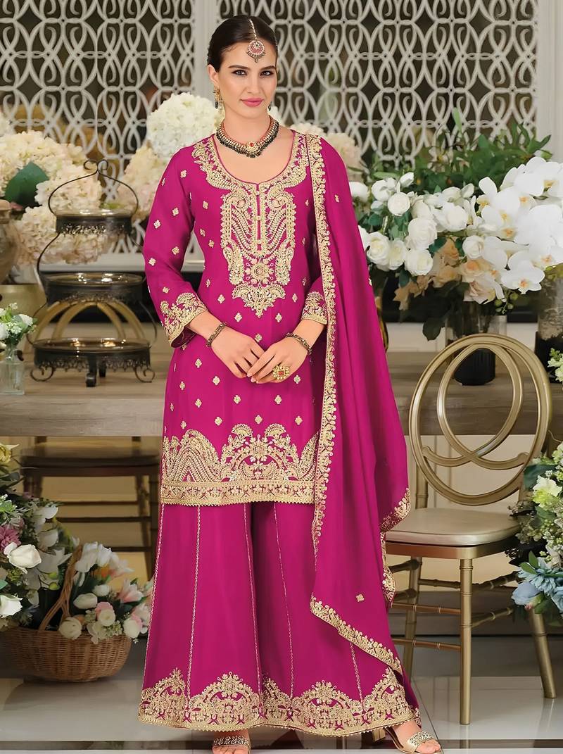 Rani embroidered satin semi-stitched pakistani salwar suit