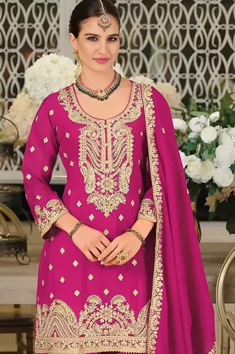 Rani embroidered satin semi-stitched pakistani salwar suit
