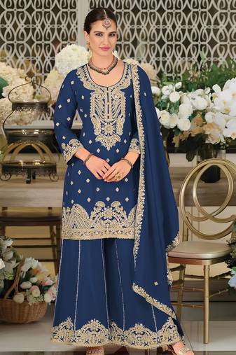 Morpitch embroidered satin semi-stitched pakistani salwar suit
