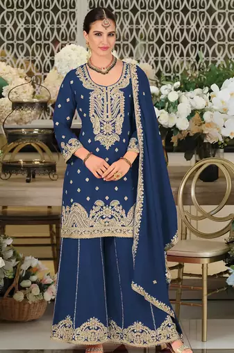 Morpitch embroidered satin semi-stitched pakistani salwar suit