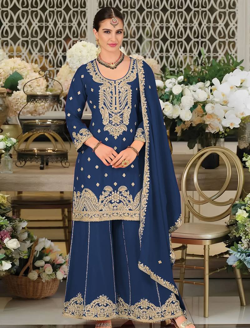 Morpitch embroidered satin semi-stitched pakistani salwar suit