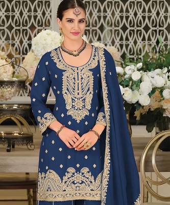 Morpitch embroidered satin semi-stitched pakistani salwar suit 2
