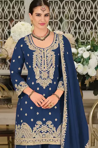 Morpitch embroidered satin semi-stitched pakistani salwar suit