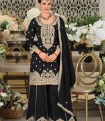 Black embroidered satin semi-stitched pakistani salwar suit