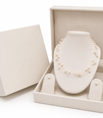 Floating pearl necklace and earring set, white, multi-strand, illusion style, with earrings set