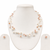 Floating freshwater pearl necklace and earring set, multi-strand, white and peach, with silver clasp