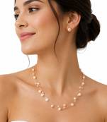 Floating pearl necklace and earring set, pink and white, multi-strand, illusion style, bridal jewellery