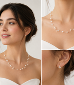 Floating pearl necklace and earring set, white, illusion multi-strand, bridal wedding jewellery