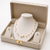 Floating pearl necklace and earrings jewellery set, pink, double strand, with earrings set
