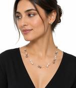 Floating pearl necklace and earrings set, white and grey multi-colour, illusion style