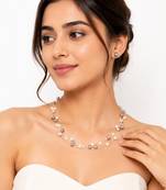 Floating pearl necklace and earrings jewellery set, white and grey, multi-strand, earrings included