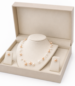Floating pearl jewellery set, necklace with stud earrings, white and peach earrings included