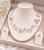 Floating freshwater pearl necklace and earring set, pink, multi-strand, earrings included