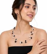 Floating pearl necklace set with earrings, black and white, multi-strand, women's jewellery