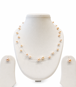 Floating pearl necklace and earring set, peach pink, multi-strand illusion style, freshwater pearl jewellery