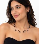 Black freshwater pearl floating necklace and stud earrings jewellery set, double strand, earrings included
