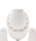 Floating freshwater pearl necklace set, white, multi-strand with earrings, elegant bridal jewellery