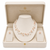 Floating freshwater pearl necklace and earring set, multi-strand, white and peach, with silver clasp