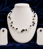 Floating pearl necklace and earring set, white and black, multi-strand, earrings included