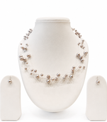 Floating pearl necklace and earring set, grey, multi-strand, illusion style, with lobster clasp