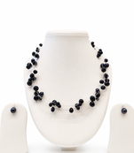 Black pearl necklace set, 5-line multi-strand with earrings, floating style