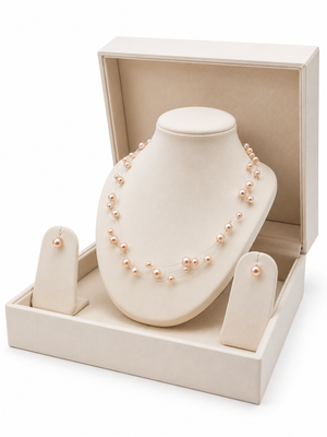 Floating pearl necklace and earring set, pink, multi-strand illusion style, bridal jewellery 2