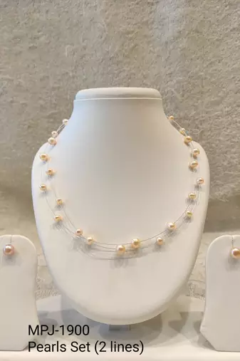 Floating pearl necklace and earrings jewellery set, pink, double strand, with earrings set