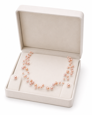 Floating freshwater pearl necklace and earring set, pink, multi-strand, earrings included 2