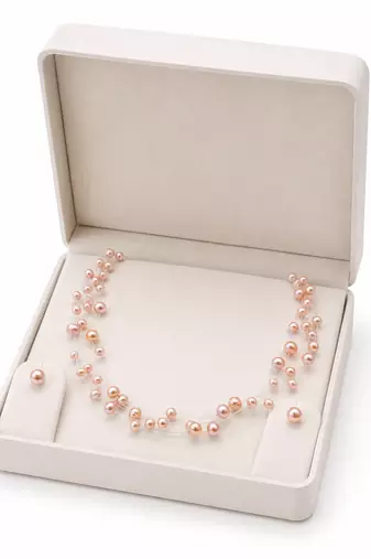 Floating freshwater pearl necklace and earring set, pink, multi-strand, earrings included
