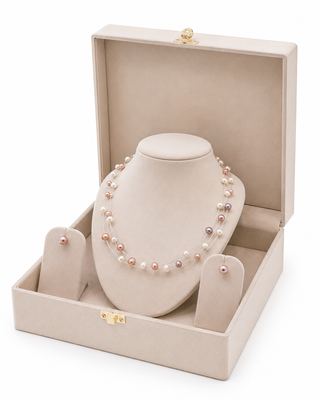 Floating freshwater pearl necklace and earrings set, multi-colour, double strand, earrings included 2