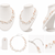 Floating freshwater pearl necklace and earring set, multi-strand, white and peach, with silver clasp
