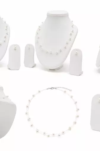 Floating pearl necklace and earring set, white, illusion multi-strand, bridal wedding jewellery