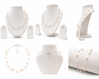 Floating pearl jewellery set, necklace with stud earrings, white and peach earrings included 2