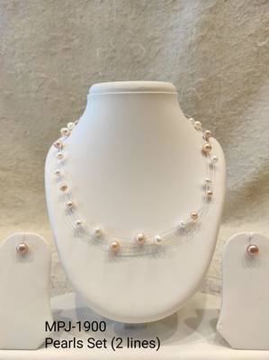 Floating pearl jewellery set, necklace with stud earrings, white and peach earrings included 3