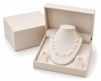 Floating pearl necklace and earring set, pink and white, multi-strand, illusion style, bridal jewellery 3