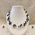 Black pearl necklace set, 5-line multi-strand with earrings, floating style