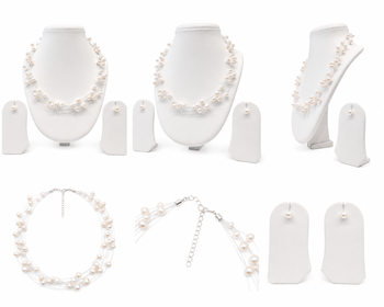 Floating freshwater pearl necklace set, white, multi-strand with earrings, elegant bridal jewellery 2